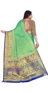 Sari en soie vert et or avec motif Buti pour mariage et festivals, tenue traditionnelle pour femmes, longueur au sol - Product Image 5