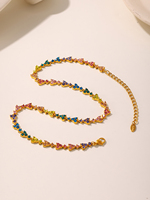 Parures de Bijoux pour Couple en Acier Inoxydable avec Chaîne Zircon, Collier et Bracelet, Modèle Triangle Prune, Plaqué Or Tendance