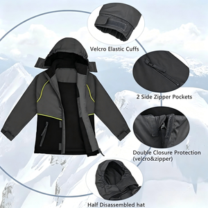 Veste d'hiver imperméable pour garçon, veste de neige à capuche doublée de polaire, veste coupe-vent et imperméable - Product Image 3