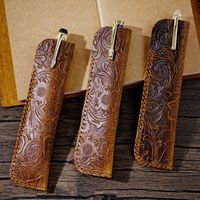 Étui à crayons de bureau en cuir véritable rétro Wincheer, étui pour stylo plume, logo personnalisé, fait main, cuir de vachette de première qualité, qualité supérieure