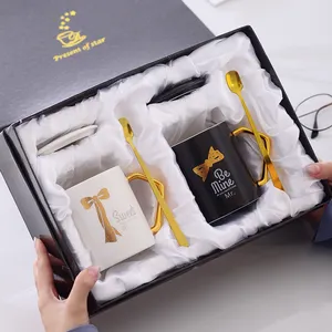 Logo personalizzato manico in oro caffè in ceramica matrimonio Mr Mrs coppia tazza Set regalo
