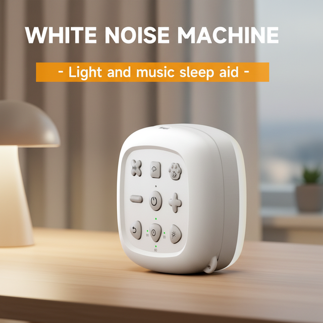 Home Modern Mini Square ABS White Noise Machine Sleep Speaker Night Light Bedroom LED Warm White Light Dimmable Battery Included