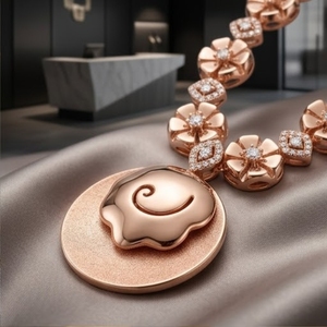 Collier avec pendentif floral en argent 925 plaqué or rose italien, ensemble avec boucles d'oreilles assorties, bijoux de créateur pour femmes - Product Image 5