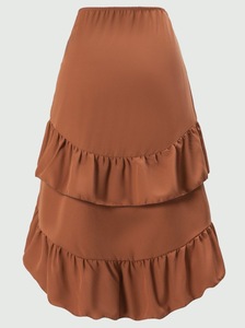 Nuova <span class=keywords><strong>Gonna</strong></span> Midi Estiva da Donna a Vita Alta con <span class=keywords><strong>Balze</strong></span> a Strati, Asimmetrica, Tinta Unita, Stile Casual Dolce da Spiaggia - Product Image 5