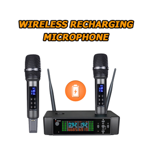 Micrófono Dinámico de Conferencia Inalámbrico de Plástico, 2*100 Canales, Recargable, <span class=keywords><strong>Tecnología</strong></span> UHF PLL, Alcance de 50-60m, Luces LED - Precio Económico - Product Image 3