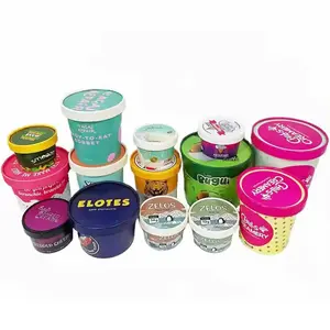 500 Customize Ice-cream Cups With Compostable Custom Design Logo Ice Cream Tub Container