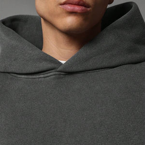 Sweat à capuche surdimensionné à fermeture éclair, style streetwear, épaules tombantes, tissu tricoté 100% coton, automne, logo personnalisé, sweat à capuche lourd pour homme - Product Image 4