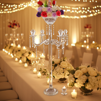 Grand candélabre en cristal K9, porte-bougie finition argentée, imprimé UV, écologique, en verre fait main, design pilier, pour mariages et Noël