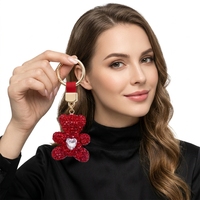 Porte-clés Ours Rose en Strass, Pendentif 3D en Cristal, Breloque de Sac, Décoration de Voiture, Cadeau pour Femme