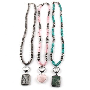 Joyería personalizada de moda, collar de cuentas de perlas de vidrio de cristal, colgante rectangular de piedras preciosas de howlita blanca - Product Image 6