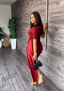 Ultimo Design 2026 Abito Estivo a Maniche Corte Tinta Unita Aderente Avvolgente Elegante Abito Midi da <span class=keywords><strong>Donna</strong></span> per Ufficio - Product Image 3