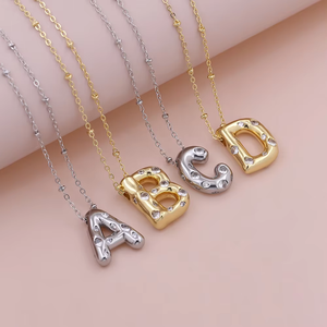 Ciondolo con scritta di moda in zircone personalizzato <span class=keywords><strong>24K</strong></span> placcato oro argento ottone rame catena gioielli collana - Product Image 1