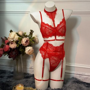 Ensemble de lingerie sexy en dentelle avec porte-jarretelles, violet, pour femme, deux pièces, sous-vêtements, manches longues, bas - Product Image 3
