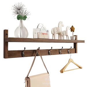 Wooden coat rack for entryway, <b>wall</b>-<b>mounted</b> storage rack for living room, wooden <b>shelf</b> for bathroom and bedroom. - Product Image 3