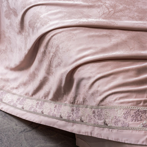 Lyocell Algodão Jacquard Rosa Cama Equipado & Folha Plana Designer Pillow Shams Fronhas Conjunto De Cama - Product Image 4