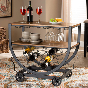 Troli Minuman Beroda Industrial dari Logam dan Kayu Antik Vintage untuk Hotel, Bar, Ruang Makan, Ruang Tamu, atau Bar Rumah - Product Image 2