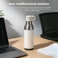 Bouteille d'eau sport multifonctionnelle en acier inoxydable, tasse isotherme avec paille, pour le fitness, le cyclisme, la voiture et les activités de plein air