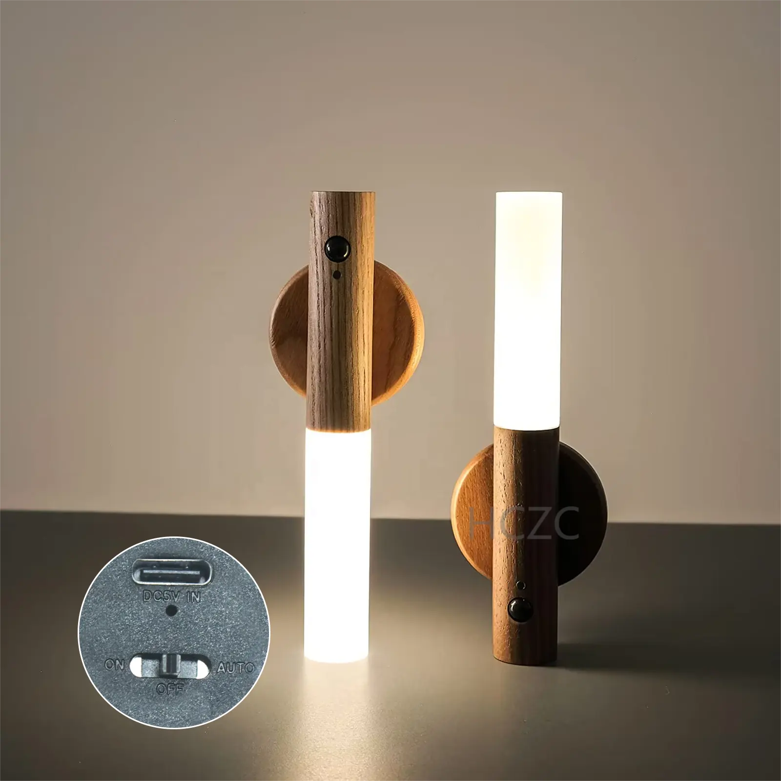 Lampe murale d'intérieur intelligente magnétique sans fil PIR Inductive, Rechargeable par USB, capteur de mouvement Led en bois, veilleuse