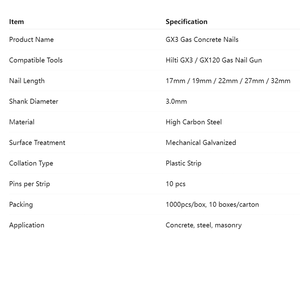 Clous à béton au gaz <span class=keywords><strong>GX3</strong></span> 17mm 20mm 22mm <span class=keywords><strong>pour</strong></span> pistolet à clous Hilty GX120 - Product Image 6