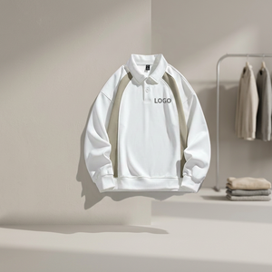 Sweat-shirt à col en V pour homme, blanc, surdimensionné, à manches régulières, avec logo imprimé sur le devant, vêtement décontracté d'automne, jersey uni - Product Image 4