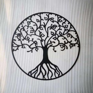 Arte de pared metálico, árbol de la vida, decoración circular grabada a mano para la sala de estar - Product Image 1