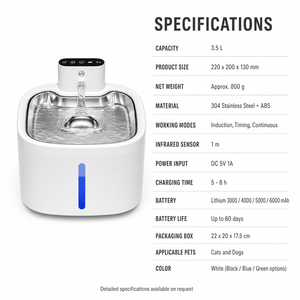 YAOYUE Smart Pet Water Fountain for <strong>Cats</strong> and Dogs, 3.5L Rechargeable Stainless Steel Dispenser with Infrared Sensor - Product Image 3