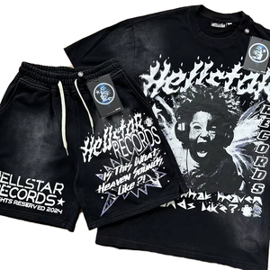 เสื้อยืดเซ็ตสตรีทแวร์สไตล์ฮิปฮอป Oversize รุ่น Stock NFC Hell Star ระบายอากาศได้ดี เหมาะสำหรับฤดูร้อน ดีไซน์วินเทจทำสีซีด ผ้าฝ้ายคอตตอน คอกลม - Product Image 1