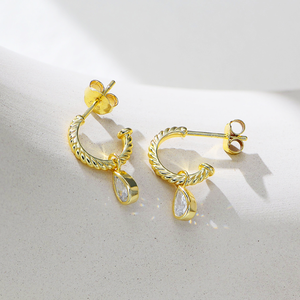 R.<strong>GEM</strong>. Fine <strong>Jewelry</strong> 925 Sterling Silver C-shaped Hook Gold Plated Pear Cut Cubic Zircon Twisted Cuff Drop Charm Earrings - Product Image 3
