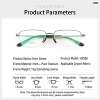 Monture de lunettes en titane de qualité supérieure, légère, semi-cerclée, style professionnel, tendance, en corne de buffle carrée pour homme
