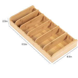 Bamboo Adjustable Clothing Organizer <b>Storage</b> <b>Box</b> Rectangular 18L <b>Drawer</b> Organizer for Towels and Lids - Product Image 5