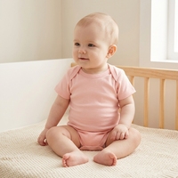 Baju Bayi Organik Bersertifikat GOTS, Romper Bayi Lengan Pendek Kancing Tekan, Warna Kuning