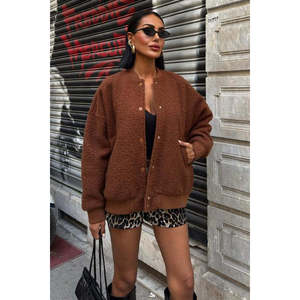 เสื้อแจ็คเก็ตโซเบ้ ฟลีซ บอมเบอร์สำหรับผู้หญิง สีน้ำตาล ผ้าโพลีเอสเตอร์บุใยสังเคราะห์ แขนยาว เสื้อคลุมกันหนาวสำหรับฤดูหนาว - Product Image 5