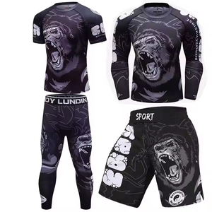 Erkekler için toptan tayt pantolon sörf süblimasyon döküntü Guard setleri UV güneş koruma Rashguard Bjj sıkıştırma gömlek takımları - Product Image 2
