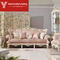 Ensemble de canapés roses français pour salon, en bois massif avec motifs floraux sculptés, canapé luxueux, personnalisable