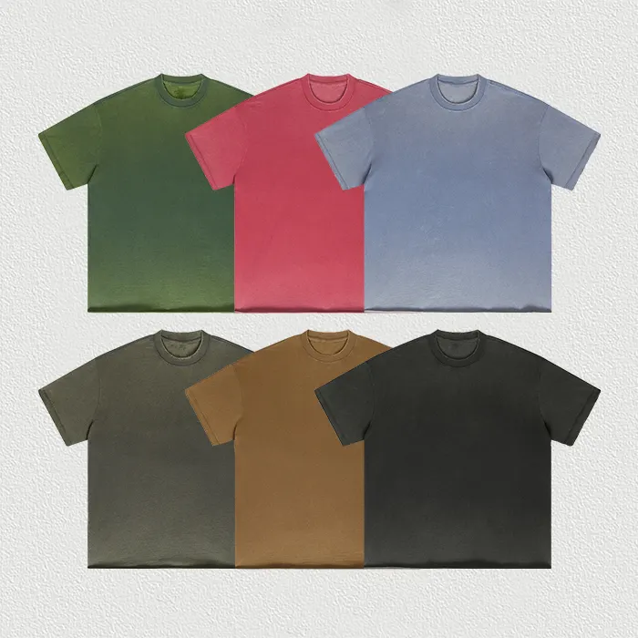 Huili Oem Custom Nieuwe Trend Gradiënt Kleur Gewassen Unisex Oversized Vintage T-Shirt Cut Edge Rauwe Zoom Mannen Dik Katoenen T-Shirt