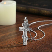 Pendentif Croix Orthodoxe Orientale Merryshine en Laiton Plaqué Argent, Médaille Amulette Religieuse Protectrice, Collier Crucifix Jésus