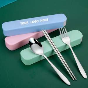 Ensemble de couverts portables en acier inoxydable avec cuillère, fourchette et baguettes pour les voyages, le camping et les cadeaux promotionnels - Product Image 1