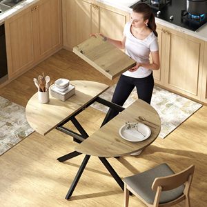 Mesa de Comedor Redonda SENYU Homecom de 135 cm con Tapa de Madera y Patas de Metal, Diseño Moderno y Minimalista, 6 Plazas, Mueble Estable para el Hogar - Product Image 3