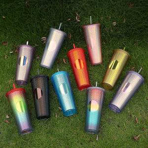 24oz Double Walled Pineapple Stud Tumblers Acrylic Color Changing <b>Drink</b> Cups With Lid and <b>Straw</b> - Product Image 2