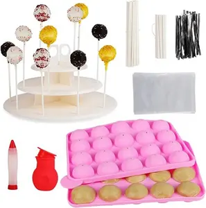 404 Pieces DIY Lollipop tools cake pop set silicone Ball Shaped Mold White Lollipop Stand with Cake Pop Maker Kit