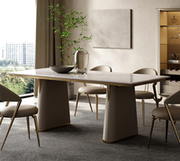 Table à manger rectangulaire en marbre blanc pour 12 personnes, avec deux pieds en cuir, meubles de cuisine de luxe simples, grossistes chinois