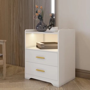 1 Piece Charging Wood Night Stand Dresser Set <strong>White</strong> Drawer <strong>Bedside</strong> Quality 2 Drawers Nightstand Table With Led Lights and Outlet - Product Image 6