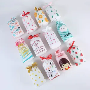 Eco-Friendly Waterproof Cartoon Animal Christmas Plastic Drawstring Gift Bag Custom Candy packaging bags