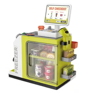 儿童收银机游戏套装46PCS带玩具咖啡机假装玩钱计算器扫描仪信用卡和玩食物