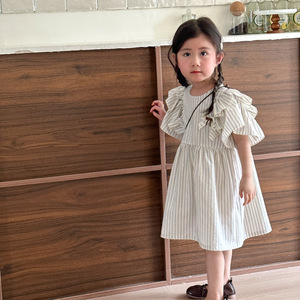 Conjunto <span class=keywords><strong>de</strong></span> Verano para Niños, Camiseta <span class=keywords><strong>de</strong></span> Manga Corta a Rayas para Niños, Vestido <span class=keywords><strong>de</strong></span> Verano 2025, Vestido <span class=keywords><strong>de</strong></span> Algodón para Niñas - Product Image 4