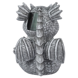 Drachen-Harzfiguren mit Solar-LED-Beleuchtung im <span class=keywords><strong>Magicball</strong></span>-Stil, Natürliche Ausführung, Bodenmontage mit Magischer Kugel, Außendekoration für den Garten - Product Image 4