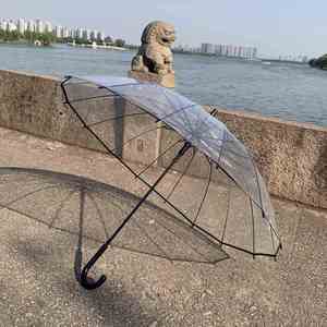 Parapluie transparent robuste semi-automatique avec logo personnalisé, vente en gros, manche long droit - Product Image 2