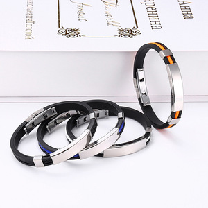 BINSHUO Custom Laser Engraving Logo Bracelets Silicone Jewelry DIY Blank Stainless Steel Silicone Wristband Couple Bracelets