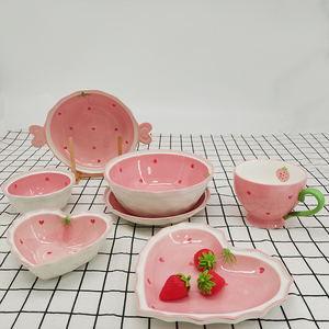 Bol en céramique SYL <span class=keywords><strong>rose</strong></span> fraise, populaire, mignon, pour filles, pour fruits, soupe, petit-déjeuner, <span class=keywords><strong>vaisselle</strong></span> créative pour la maison - Product Image 4