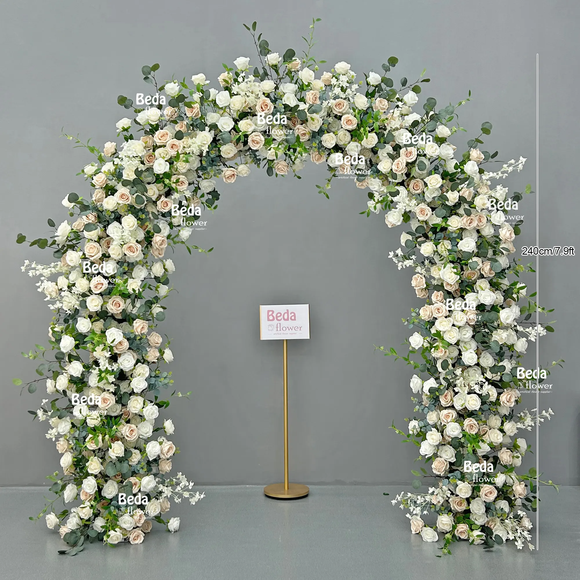 Luxury Hot Sale Customized Artificial Silk White Rose Party Events Wedding Backdrop Heart Shaped Flower Arch